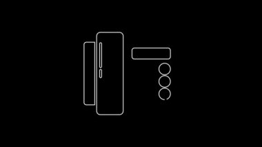 Beyaz hat telefon ikonu siyah arkaplanda izole edildi. Sabit telefon. 4K Video hareketli grafik canlandırması.
