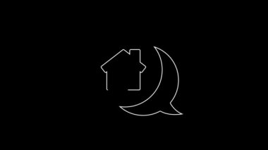 White line Real estate message house in speech bubble icon isolated on black background. 4K Video motion graphic animation.