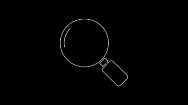 Beyaz çizgi arama evi simgesi siyah arkaplanda izole edildi. Büyüteç altındaki bir evin emlak sembolü. 4K Video hareketli grafik canlandırması.