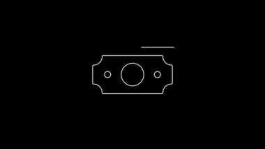 Beyaz çizgi, kağıt para yığını siyah arka planda izole nakit ikonu. Para desteleri. Para birimi. 4K Video hareketli grafik canlandırması.