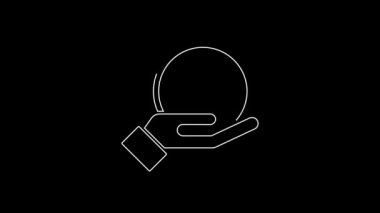 Beyaz çizgi indirimli etiket simgesi siyah arkaplanda izole edildi. Etiket alışverişi. Özel teklif işareti. İndirim kuponları sembolü. 4K Video hareketli grafik canlandırması.