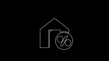 Siyah arka planda izole edilmiş indirimli etiket simgesine sahip Beyaz Hat Evi. Evin yüzdesi tabela fiyatı. Emlak evi. 4K Video hareketli grafik canlandırması.