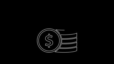 Siyah zemin üzerinde dolar sembolü olan beyaz çizgi parası. Bankacılık işareti. Para sembolü. 4K Video hareketli grafik canlandırması.