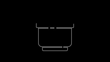 Beyaz çizgili tencere ikonu siyah arka planda izole edildi. Haşlama ya da güveç besin sembolü. 4K Video hareketli grafik canlandırması.