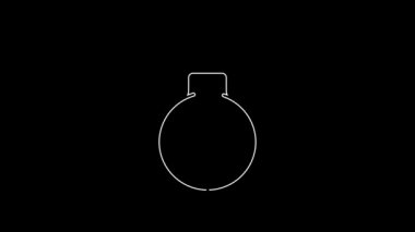 Beyaz çizgi bombası siyah arka planda izole edilmiş ikonu patlatmaya hazır. 4K Video hareketli grafik canlandırması.