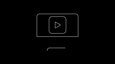 Siyah arkaplanda beyaz satır çevrimiçi video simgesi izole edildi. Bilgisayar monitörü ve oyun işaretli film şeridi. 4K Video hareketli grafik canlandırması.