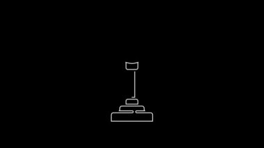 Oyun makinesi simgesi için beyaz çizgi Joystick siyah arkaplanda izole edildi. Joystick oyun alanı. 4K Video hareketli grafik canlandırması.