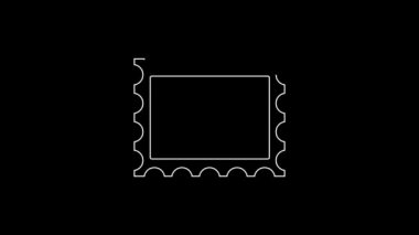 Beyaz çizgi posta pulu simgesi siyah arkaplanda izole edildi. 4K Video hareketli grafik canlandırması.