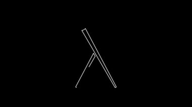 White line Knitting needles icon isolated on black background. Label for hand made, knitting or tailor shop. 4K Video motion graphic animation.