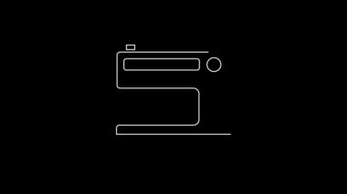 Siyah arkaplanda beyaz çizgi dikiş makinesi simgesi var. 4K Video hareketli grafik canlandırması.