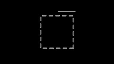 Siyah arkaplanda beyaz çizgi dikiş deseni simgesi izole edildi. Dikiş için işaretler. 4K Video hareketli grafik canlandırması.
