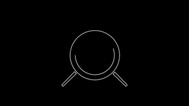 White line Sewing button and knitting needles icon isolated on black background. Clothing button. 4K Video motion graphic animation.