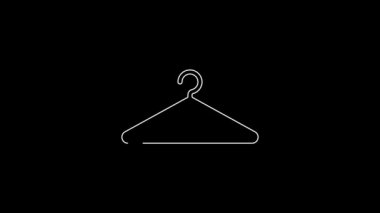 Beyaz çizgi elbise askısı simgesi siyah arka planda izole edildi. Vestiyer ikonu. Kıyafet servis sembolü. Çamaşır askı tabelası. 4K Video hareketli grafik canlandırması.
