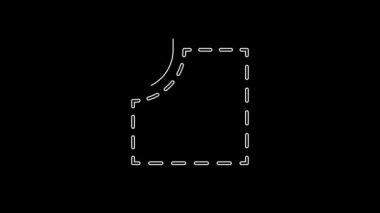 Siyah arkaplanda beyaz çizgi dikiş deseni simgesi izole edildi. Dikiş için işaretler. 4K Video hareketli grafik canlandırması.