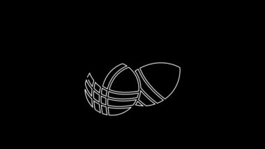 White line Yarn ball icon isolated on black background. Label for hand made, knitting or tailor shop. 4K Video motion graphic animation.