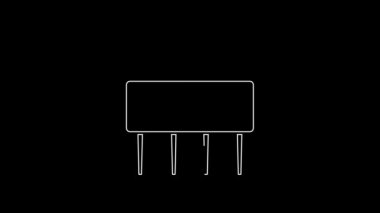 Siyah arkaplanda izole edilmiş ikon dikmek için beyaz iğne. Terzi sembolü. Tekstil el sanatları tabelasını diker. Nakış aletleri. 4K Video hareketli grafik canlandırması.
