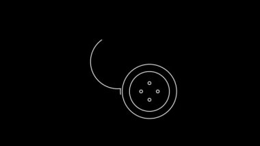 Siyah arkaplanda izole edilmiş kıyafet simgesi için beyaz çizgi dikiş düğmesi. Giysi düğmesi. 4K Video hareketli grafik canlandırması.