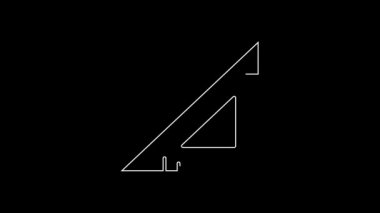 Beyaz çizgi üçgen cetvel simgesi siyah arkaplanda izole edildi. Düz sembol. Geometrik sembol. 4K Video hareketli grafik canlandırması.