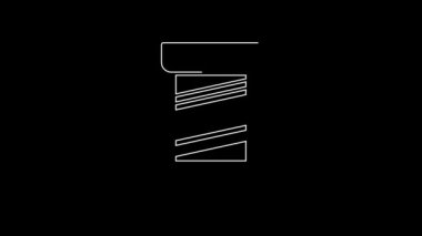 Siyah arkaplanda izole edilmiş beyaz çizgi dikiş ipliği. İplik makarası. İplik kutusu. 4K Video hareketli grafik canlandırması.