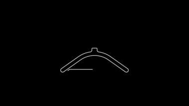 Beyaz çizgi elbise askısı simgesi siyah arka planda izole edildi. Vestiyer ikonu. Kıyafet servis sembolü. Çamaşır askı tabelası. 4K Video hareketli grafik canlandırması.