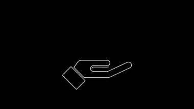 White line Hand for search a people icon isolated on black background. Recruitment or selection concept. Search for employees and job. 4K Video motion graphic animation.