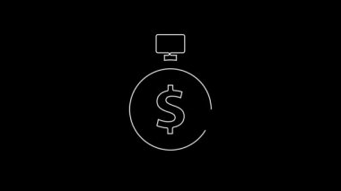 White line Time is money icon isolated on black background. Money is time. Effective time management. Convert time to money. Stopwatch. 4K Video motion graphic animation.