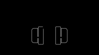 Beyaz çizgi kulaklık simgesi siyah arkaplanda izole edildi. Müşteri hizmetleri, yardım hattı, çağrı merkezi, faq, bakım. 4K Video hareketli grafik canlandırması.