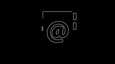 Siyah arkaplanda beyaz çizgi adres defteri simgesi izole edildi. Not defteri, adres, bağlantı, rehber, telefon, telefon rehberi simgesi. 4K Video hareketli grafik canlandırması.