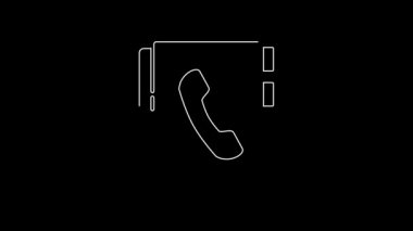 Siyah arkaplanda beyaz çizgi adres defteri simgesi izole edildi. Not defteri, adres, bağlantı, rehber, telefon, telefon rehberi simgesi. 4K Video hareketli grafik canlandırması.