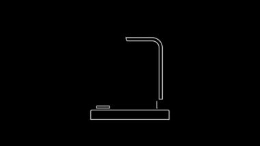 Beyaz çizgi masa lambası simgesi siyah arkaplanda izole edildi. Ofis lambası. 4K Video hareketli grafik canlandırması.