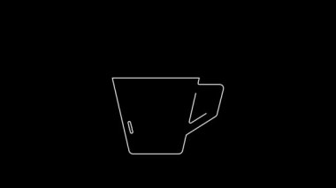 Beyaz çizgi kahve fincanı simgesi siyah arkaplanda izole edilmiş. Çay fincanı. Sıcak içecek kahvesi. 4K Video hareketli grafik canlandırması.
