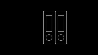 Siyah arkaplanda beyaz çizgi ofis dosyaları ve belge simgesi var. Ofis dosyaları. Dosya arşivleme işareti. 4K Video hareketli grafik canlandırması.