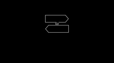 Beyaz çizgi trafik levhası. Siyah arkaplanda sinyal simgesi izole edildi. İşaretçi sembolü. İzole sokak bilgi levhası. Yön tabelası. 4K Video hareketli grafik canlandırması.