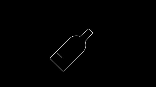 White Line Opened Bottle Wine Icon Isolated Black Background Video — Vídeos de Stock