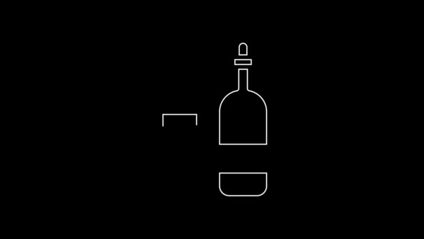 Línea Blanca Botella Vino Con Icono Vidrio Aislado Sobre Fondo — Vídeo de stock