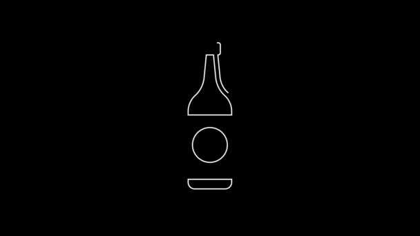 Weiße Linie Bierflaschensymbol Isoliert Auf Schwarzem Hintergrund Video Motion Grafik — Stockvideo