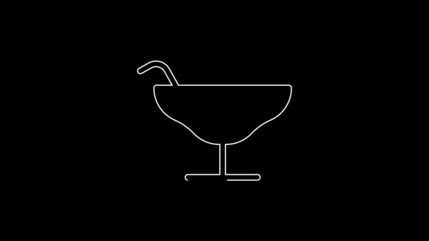 Біла Лінія Піктограма Коктейлю Ізольована Чорному Тлі Відео Рух Графічна — стокове відео