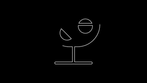 White Line Cocktail Icon Isolated Black Background Video Motion Graphic — Stock Video