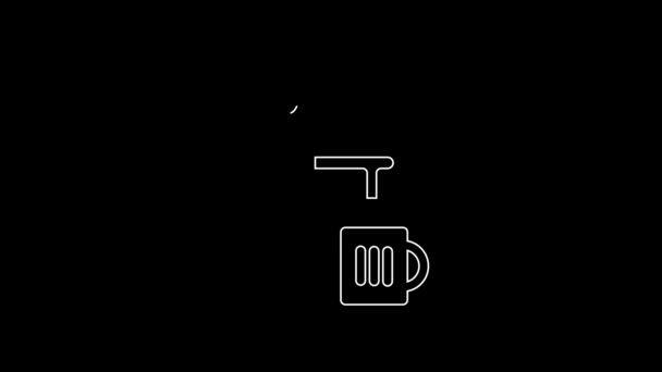 White Line Beer Tap Glass Icon Isolated Black Background Video — Vídeo de Stock