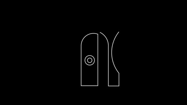 White Line Pencil Sharpener Icon Isolated Black Background Video Motion — Stock Video