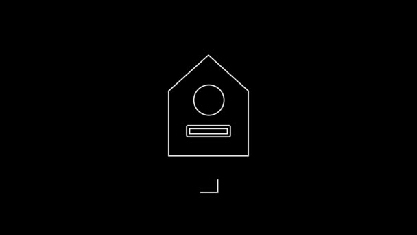 White Line Bird House Icon Isolated Black Background Nesting Box — Wideo stockowe