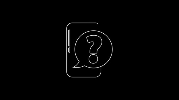 White Line Mobile Phone Question Icon Isolated Black Background Video — Stockvideo