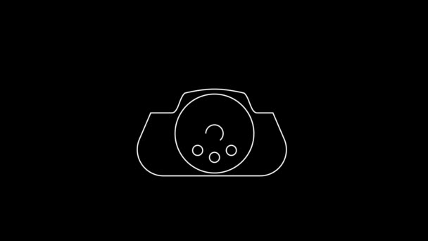 Bílá Čára Telefon Ikona Izolované Černém Pozadí Telefon Pevnou Linkou — Stock video