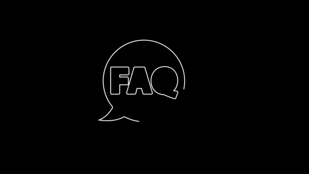 White Line Speech Bubble Text Faq Information Icon Isolated Black — Vídeo de stock