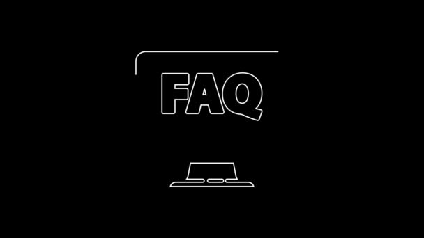 White Line Computer Monitor Faq Icon Isolated Black Background Adjusting — Stok video
