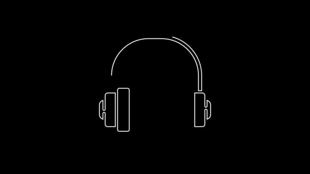 Weiße Linie Kopfhörer Symbol Isoliert Auf Schwarzem Hintergrund Support Kundenservice — Stockvideo