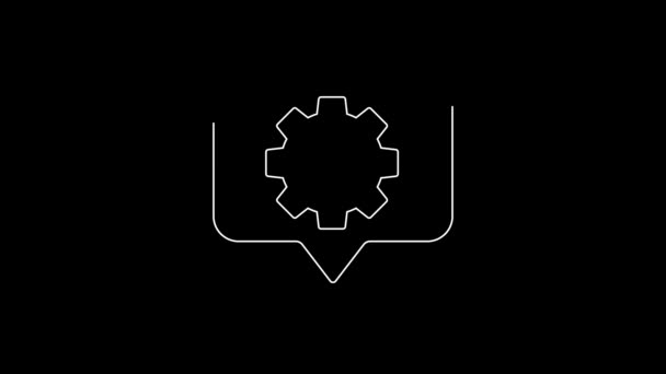 White Line Location Gear Icon Isolated Black Background Video Motion — Stock video