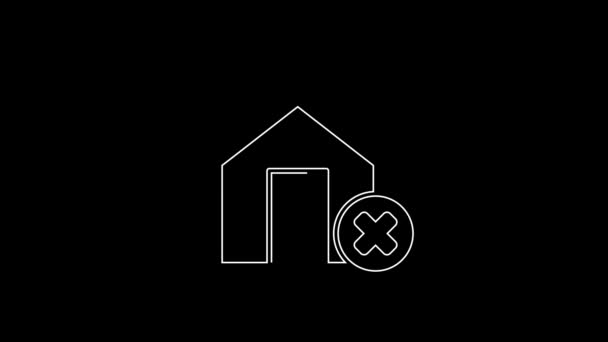 White Line House Wrong Mark Icon Isolated Black Background Home — Wideo stockowe