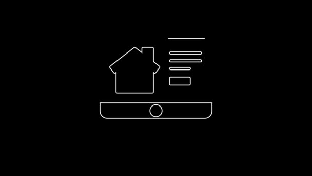 White Line Online Real Estate House Monitor Icon Isolated Black — Stockvideo