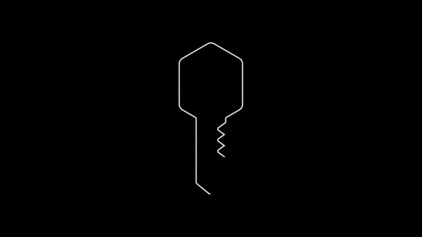 White Line House Key Icon Isolated Black Background Video Motion — Stockvideo